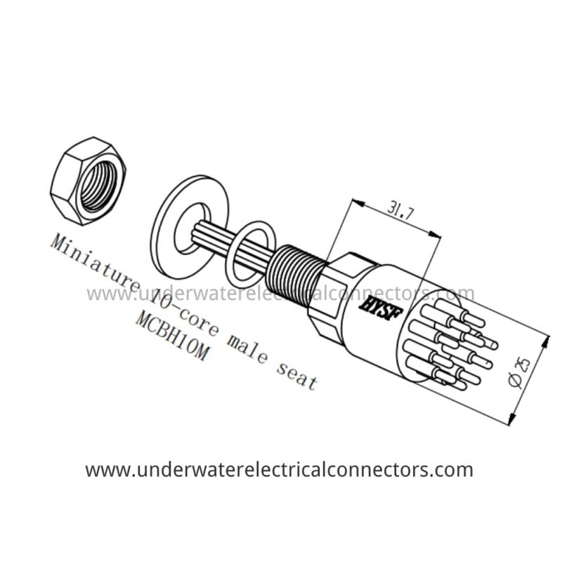 HYSF MCBH10M Miniature Circular 10-Pin Male Bulkhead Underwater Connector