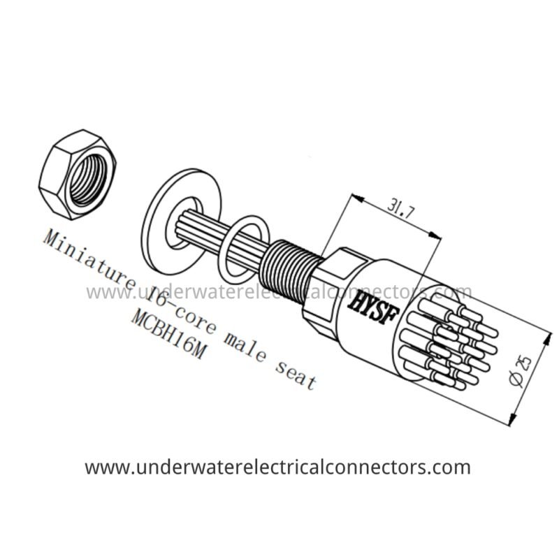 HYSF MCBH16M Miniature Circular 16-Pin Male Bulkhead Underwater Connector