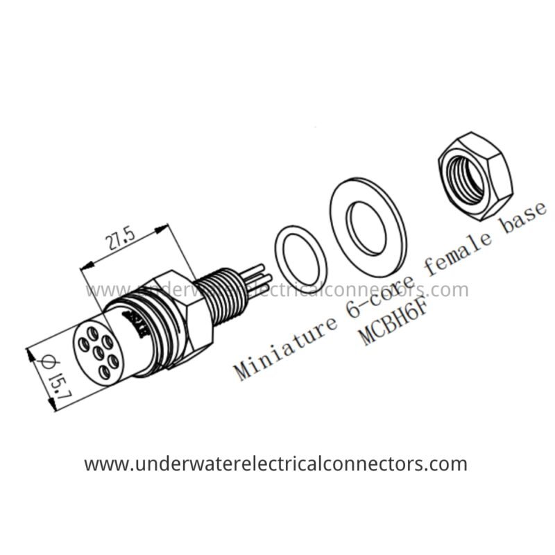 HYSF MCBH6F Miniature Circular 6-Pin Female Bulkhead Underwater Connector
