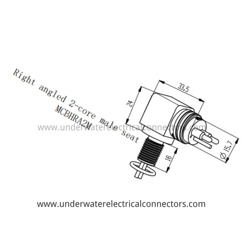 HYSF MCBHRA2M Miniature Right-Angle 2-Pin Male Bulkhead Underwater Connector