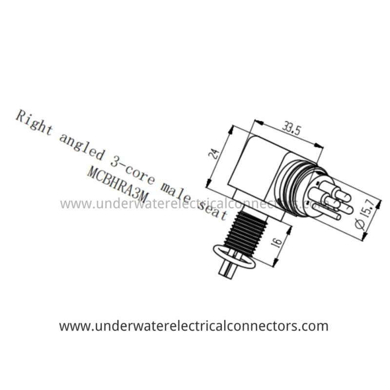 HYSF MCBHRA3M Miniature Right-Angle 3-Pin Male Bulkhead Underwater Connector