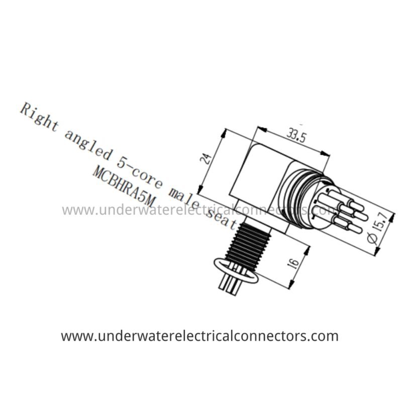 HYSF MCBHRA5M Miniature Right-Angle 5-Pin Male Bulkhead Underwater Connector