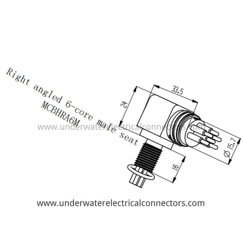 HYSF MCBHRA6M Miniature Right-Angle 6-Pin Male Bulkhead Underwater Connector