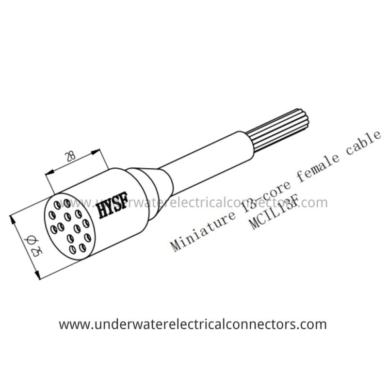 HYSF MCIL13F Miniature Circular 13-Pin Female Inline Underwater Connector