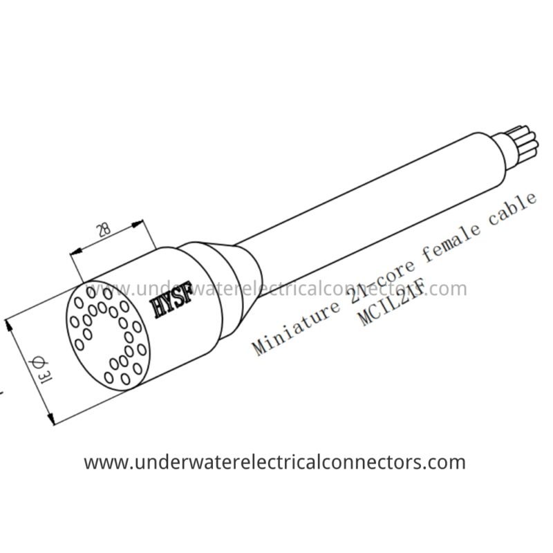 HYSF MCIL21F Miniature Circular 21-Pin Female Inline Underwater Connector