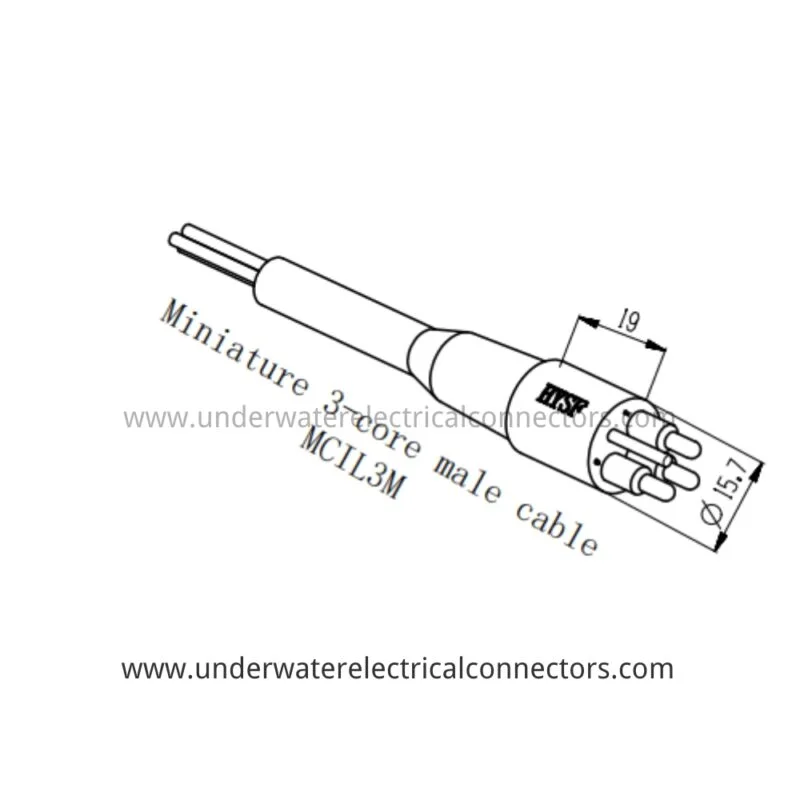 HYSF MCIL3M Miniature Circular 3-Pin Male Inline Underwater Connector