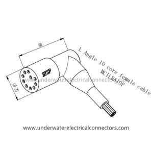 HYSF MCILRA10F L-Angle Miniature Circular 10-Pin Female Inline Underwater Connector