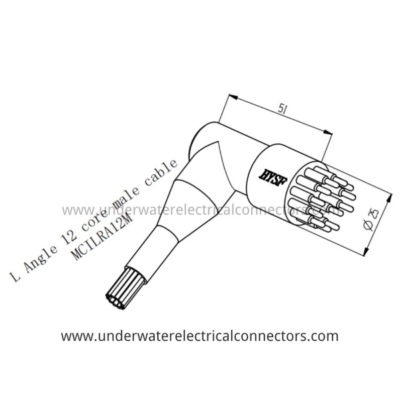 HYSF MCILRA12M L-Angle Miniature Circular 12-Pin Male Inline Underwater Connector