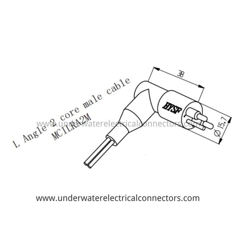 HYSF MCILRA2M L-Angle Miniature Circular 2-Pin Male Inline Underwater Connector