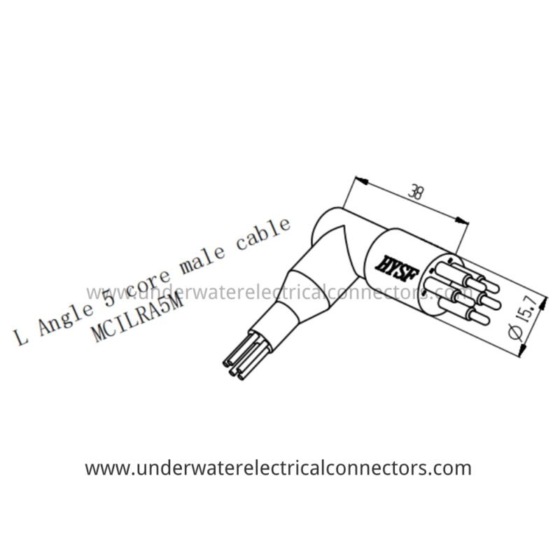 HYSF MCILRA5M L-Angle Miniature Circular 5-Pin Male Inline Underwater Connector