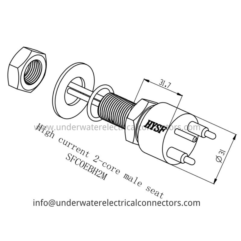 HYSF SFCOEBH2M High Current 2-Core 5/8 Male Bulkhead Underwater Connector