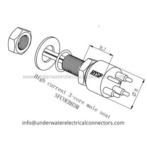 High Current 3 Core Male Bulkhead Connector