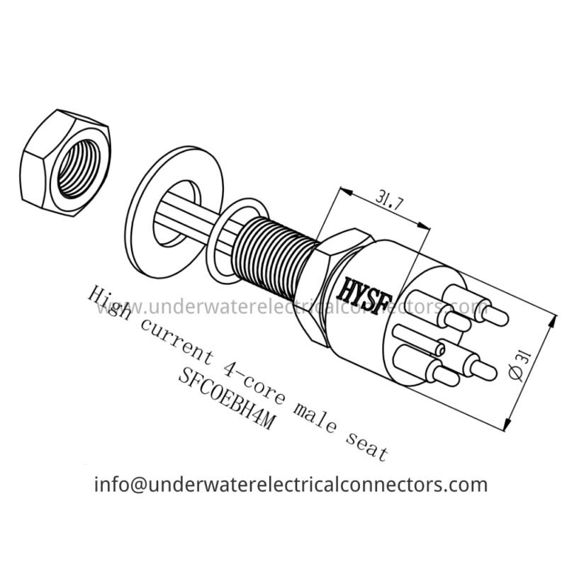 HYSF SFCOEBH4M High Current 4-Core 5/8 Male Bulkhead Underwater Connector
