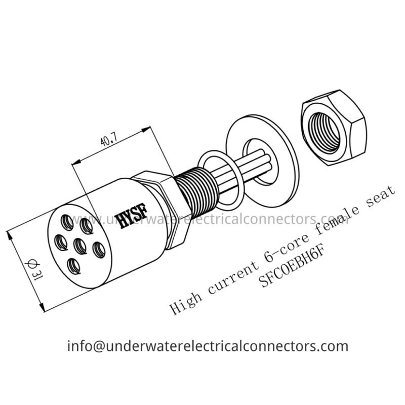 HYSF SFCOEBH6F High Current 6-Core 5/8 Female Bulkhead Underwater Connector