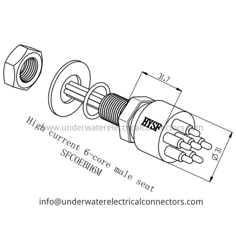 HYSF SFCOEBH6M High Current 6-Core 5/8 Male Bulkhead Underwater Connector