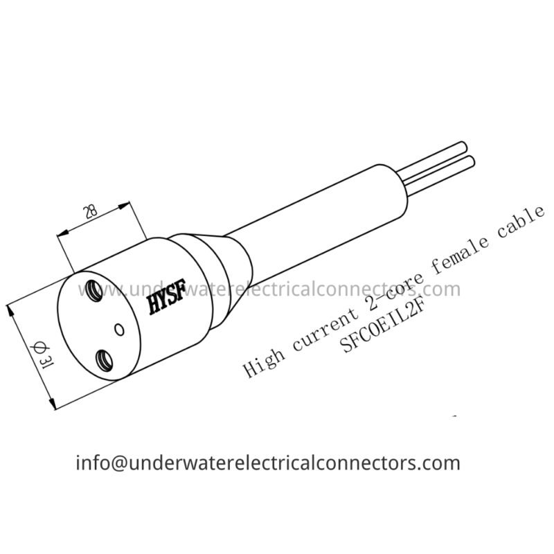 HYSF SFCOEIL2F High Current 2-Core 5/8 Female Inline Underwater Connector