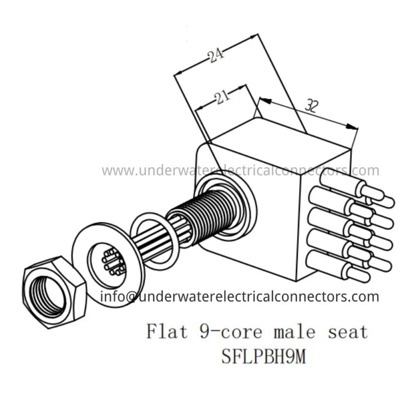 HYSF SFLPBH9M Standard Flat 9-Pin Male Bulkhead Underwater Connector