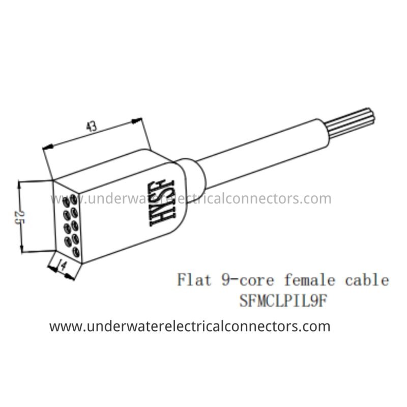 HYSF SFMCLPIL9F Miniature Flat 9-Core Female Inline Underwater Connector