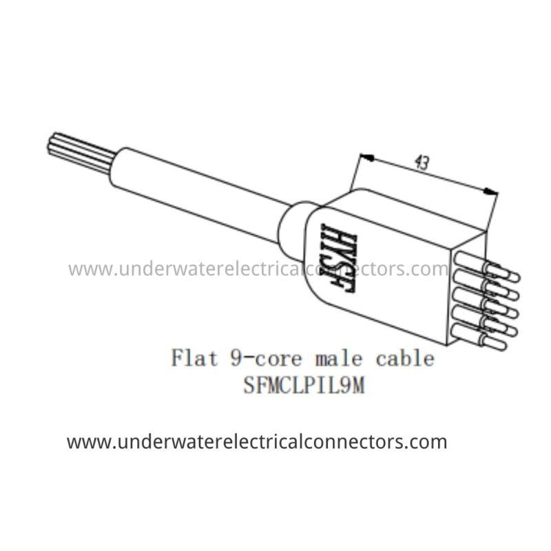 HYSF SFMCLPIL9M Miniature Flat 9-Core Male Inline Underwater Connector