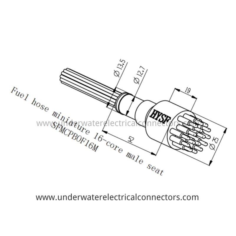 HYSF SFMCBPOF16M Miniature 16-Pin Male Open-Face Wet-Mate Underwater Connector