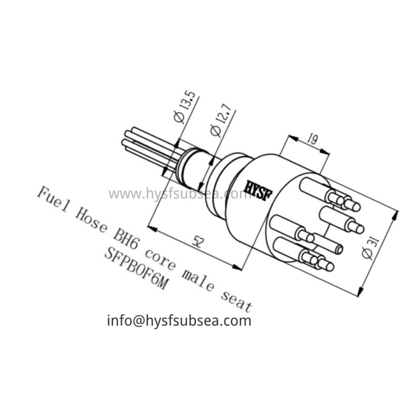 HYSF SFPBOF6M Standard 6-Pin Male Open-Face Wet-Mate Underwater Connector