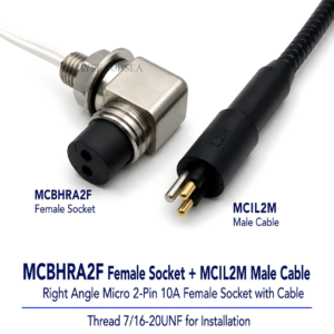 HYSF MCILRA2M L-Angle Miniature Circular 2-Pin Male Inline Underwater Connector
