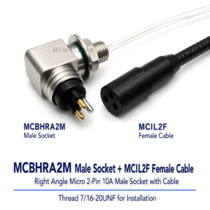 HYSF MCILRA2F L-Angle Miniature Circular 2-Pin Female Inline Underwater Connector