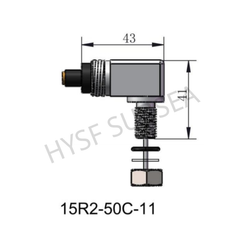 HYSF 15R2-50C-11 Right Angle Coaxial + Power Subsea Connector | 1 Coax + 6 Contacts Hybrid Underwater Right Angle Connector | Metal Shell 55 Series Right Angle Bulkhead | Burton Compatible Hybrid Series