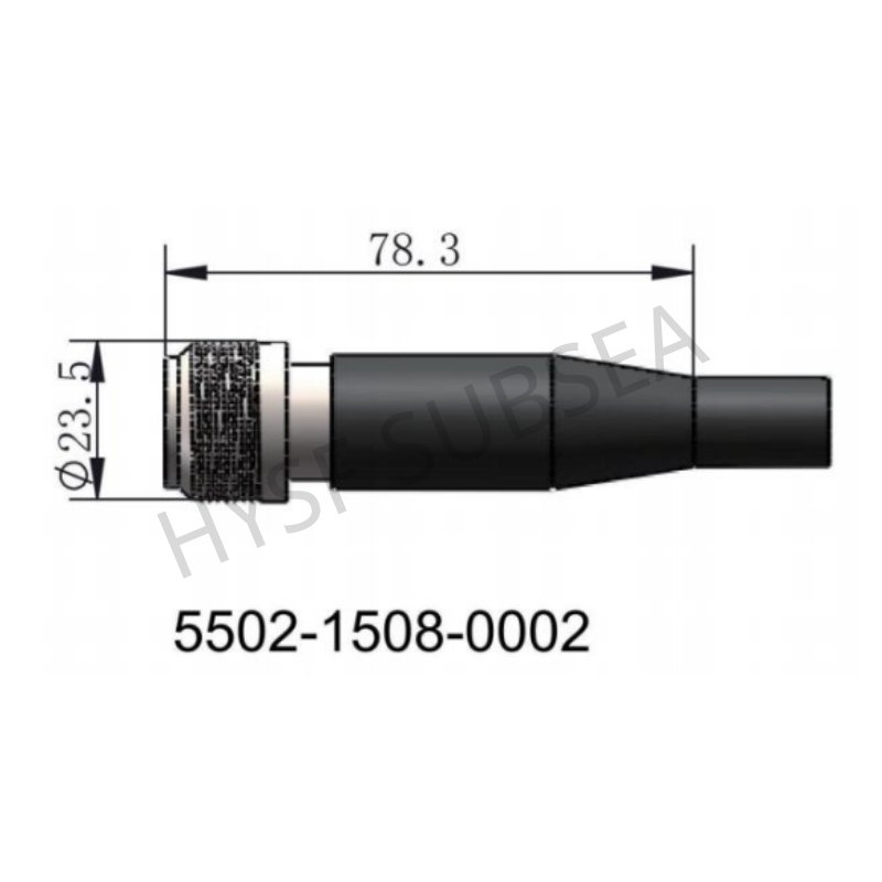 HYSF 5502-1508-0002 Metal Shell Subsea Inline Male Plug – 15+8 Hybrid Contact, 6000m Depth Rating, 78.3mm Length, with Cable Gland
