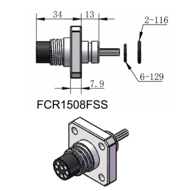 HYSF FCR1508FSS Flange Mounted Micro Circular Female Connector | 8 Pin Subsea Bulkhead Receptacle | Stainless Steel Flange Mount Underwater Connector | Subconn Compatible Micro Series
