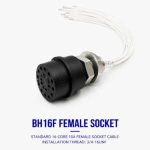 HYSF SUBSEA BH16F Standard Circular 16-pin female bulkhead underwater connector with 316L stainless steel housing, gold-plated contacts, 3/4-16 UNF mounting thread and 0.3-meter internal wire leads