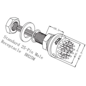 HYSF SUBSEA BH25M Standard Circular 25-pin male bulkhead underwater connector with 316L stainless steel housing, gold-plated contacts, 3/4-16 UNF mounting thread and 0.3-meter internal wire leads