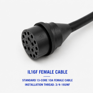HYSF SUBSEA IL16F Standard Circular 16-pin female inline underwater connector with gold-plated contacts, molded neoprene rubber body and 1-meter subsea cable