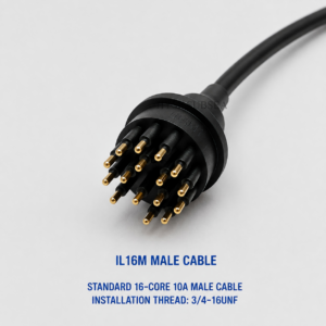 HYSF SUBSEA IL16M Standard Circular 16-pin male inline underwater connector with gold-plated contacts, molded neoprene rubber body and 1-meter subsea cable