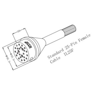 HYSF SUBSEA IL25F Standard Circular 25-pin female inline underwater connector with gold-plated contacts, molded neoprene rubber body and 1-meter subsea cable
